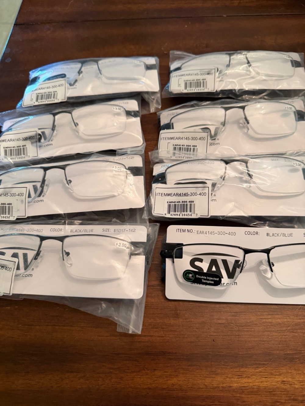 Men's Rectangle Reading Glasses - Black/Blue  +3.00 (8 Pairs)